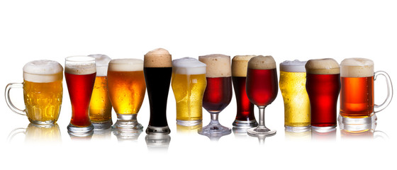 Wall Mural - Set of various beer isolated on a white background