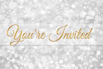 Wall Mural - you're invited word on white silver glitter bokeh abstract backg