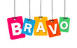 Vector colorful hanging cardboard. Tags - bravo