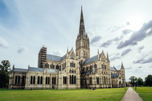 Outdoor View Of Salisbury Cathedral At Sunset