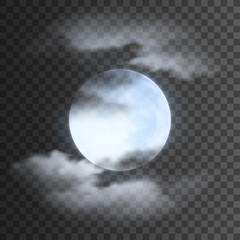 realistic detailed full blue moon with clouds isolated on transparent background. eps10 vector illus