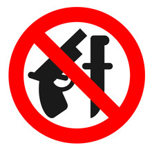 Weapon Prohibited Icon. Forbidding Vector Sign "No Weapons" With Gun And Knife.