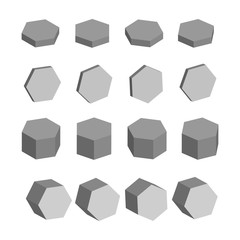 Wall Mural - Hexagon. Monochrome set of geometric prism shapes