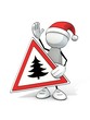 little sketchy man with santa hat and christmas-tree-attention-sign