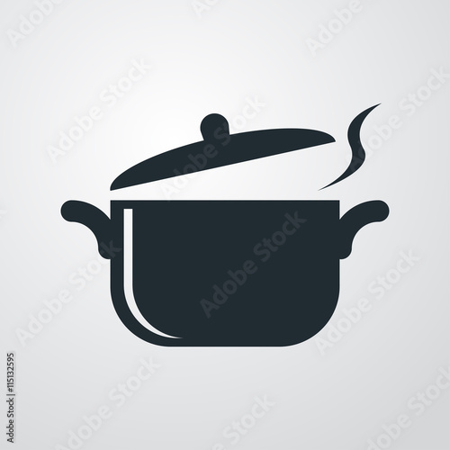Fotografie, Obraz Icono plano olla con vapor sobre fondo degradado gris