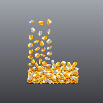 Vector letter L made of coins filling character. Easy to edit