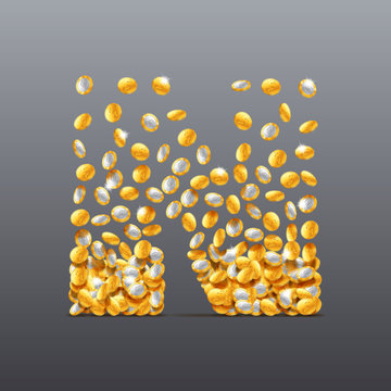 Vector letter N made of coins filling character. Easy to edit
