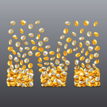 Vector letter M made of coins filling character. Easy to edit