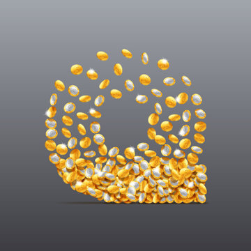 Vector letter Q made of coins filling character. Easy to edit