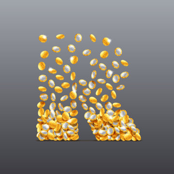 Vector letter R made of coins filling character. Easy to edit