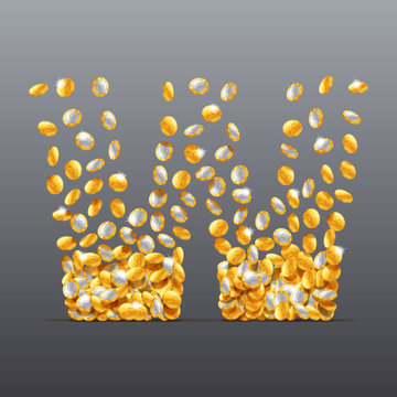 Vector letter W made of coins filling character. Easy to edit