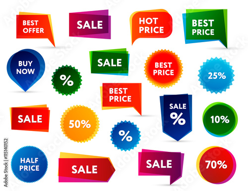 Fotografía Big set of colorful sale banners in different shapes.