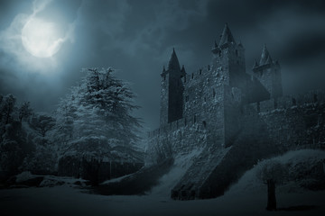 Medieval castle at night