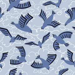 Wall Mural - Vector  doodle seamless pattern with birds