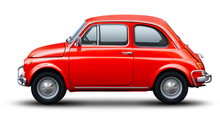 Small Red Car Side View Isolated On White Background.