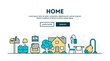 House, home, interior, colorful concept header, flat design thin line style