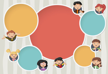 Vector banners / backgrounds with cartoon family. Circle frames for text. Infographic template design with balls.
