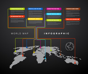 Wall Mural - Infographic: Dark World map with pointer marks