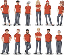 Business Cartoon Young People Wearing Red Polo Shirt
