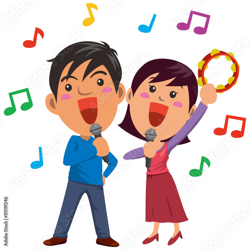 カラオケ 仲良く歌を歌うカップルのイメージイラスト Stock Vector Adobe Stock