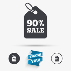 Poster - 90 percent sale price tag sign icon.
