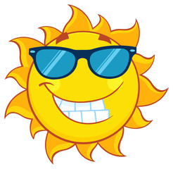 Smiling Summer Sun Cartoon Mascot Character With Sunglasses