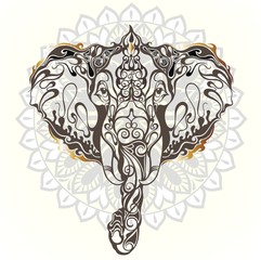 Canvas Print - vintage mandala vector elephant with tribal ornaments