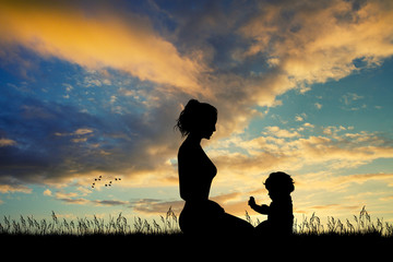 Poster - mother with son at sunset