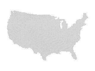 Wall Mural - Map of United States of America in halftone style. Black halftone dots in radial composition with centre in the north-east on white background