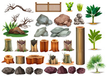 Gardening Set Of Rocks And Branches