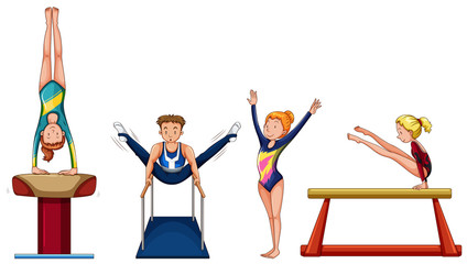 Wall Mural - people doing gymnastics on different equipment