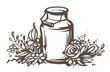 Sketched milk can with flowers.