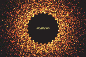 Wall Mural - abstract bright golden shimmer glowing round particles vector background. scatter shine tinsel light