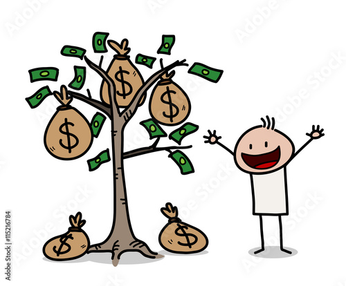 Money Tree Business Stick Figure Doodle Dollar A Hand - 