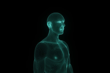 Wall Mural - Male Human 3D Wireframe Hologram in Motion. Nice 3D Rendering
