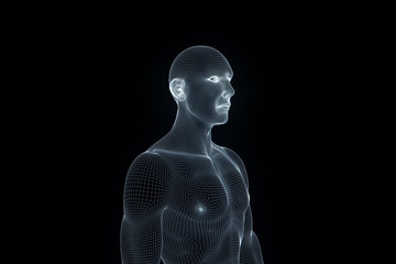 Wall Mural - Male Human 3D Wireframe Hologram in Motion. Nice 3D Rendering
