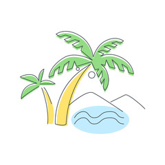 Sticker - Beach, Mountain And Palm Trees