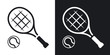 Tennis racket and tennis ball, vector icon. Two-tone version on black and white background
