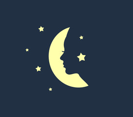 woman face in a shape of moon vector