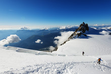 Climbers On Mont Blanc, Aiguille Du Midi, Chamonix, Rhone Alpes, Haute Savoie, French Alps, France