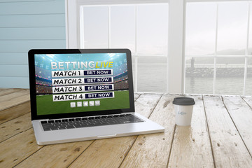 Poster - laptop with online live betting website on screen with port back