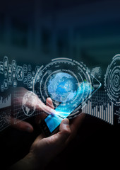 Aufkleber - Businesswoman connected his mobile phone to the world