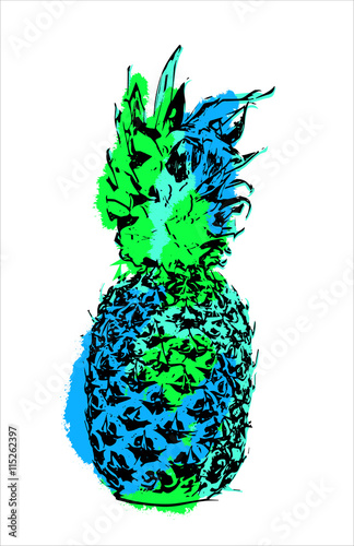Naklejka - mata magnetyczna na lodówkę Nowoczesna kolorystyka owoców ananasa na lato