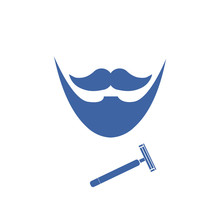 Blue Barber And Razor Icons Over White Color Backdrop