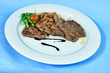 © Miroslav Beneda - Modern food on a white plate and blue background