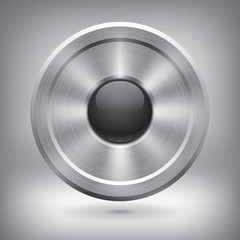 Poster - metal button, glossy black ball in the center, vector metallic texture, round element for you projec