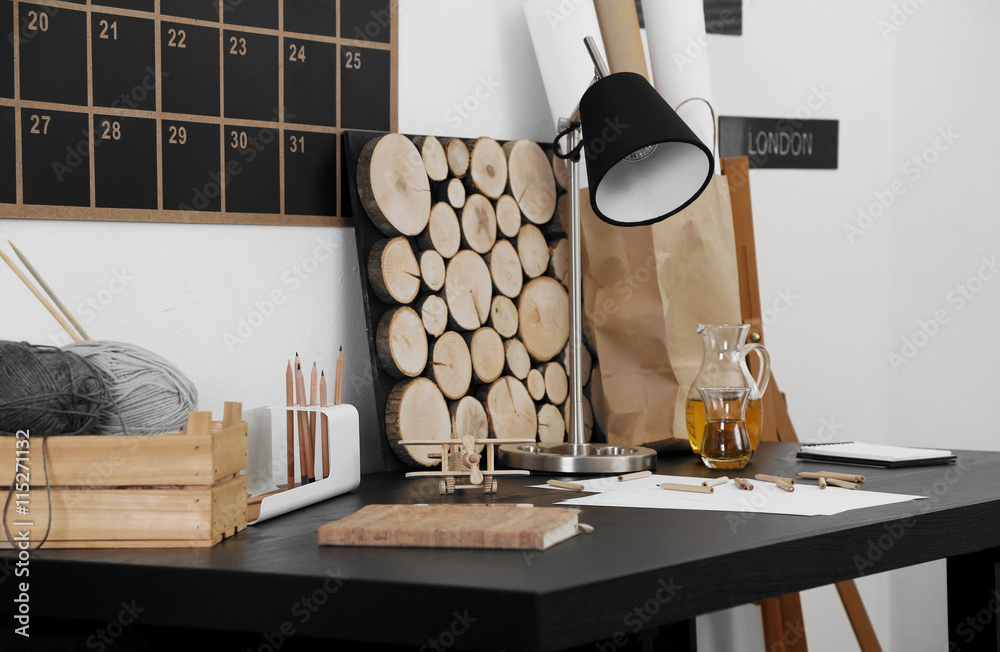 Workplace of creative person indoors