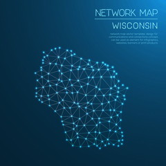 Poster - Wisconsin network map. Abstract polygonal US state map design. Internet connections vector illustration.