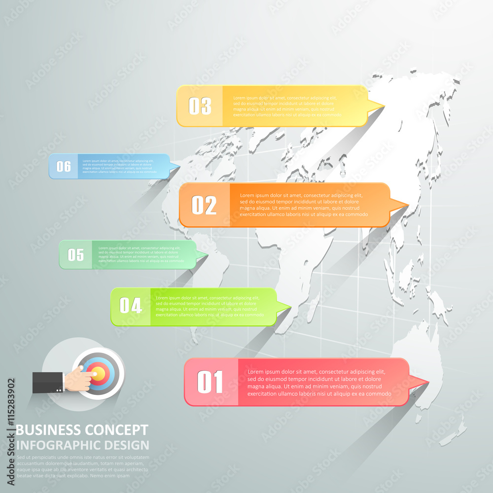 World map infographic 6 options, Business concept infographic template ...