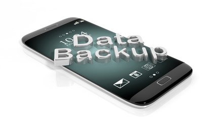 Wall Mural - 3D rendering of smartphone with Data Backup text , isolated on white background.